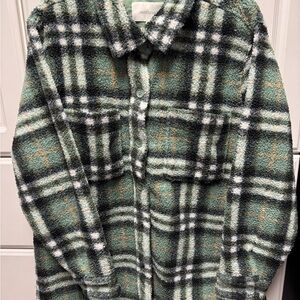 Plaid Teddy Jacket in Green and White